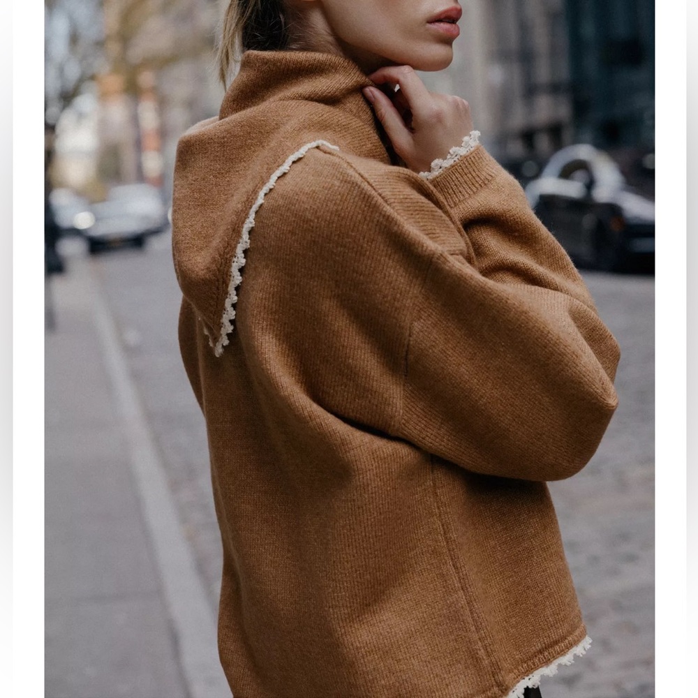Zara Bandana Lace Knit Jumper / Sweater Camel NWT - Picture 4 of 9